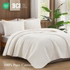 image:image100 Cotton Queen Beige Quilt 3 Piece Striped Quilted Bedding  Soft Lightweight Bedspreads Coverlets Set with 2 Pillow Shams All Season Use Soild Bedding for Bedroom Guest Room 90x96Squareivory