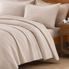 image:image100 Cotton Queen Beige Quilt 3 Piece Striped Quilted Bedding  Soft Lightweight Bedspreads Coverlets Set with 2 Pillow Shams All Season Use Soild Bedding for Bedroom Guest Room 90x96Widstitchoatmeal