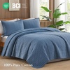 image:image100 Cotton Queen Beige Quilt 3 Piece Striped Quilted Bedding  Soft Lightweight Bedspreads Coverlets Set with 2 Pillow Shams All Season Use Soild Bedding for Bedroom Guest Room 90x96Gridnavy