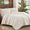 image:image100 Cotton Queen Beige Quilt 3 Piece Striped Quilted Bedding  Soft Lightweight Bedspreads Coverlets Set with 2 Pillow Shams All Season Use Soild Bedding for Bedroom Guest Room 90x96Stripeivory