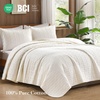 image:image100 Cotton Queen Beige Quilt 3 Piece Striped Quilted Bedding  Soft Lightweight Bedspreads Coverlets Set with 2 Pillow Shams All Season Use Soild Bedding for Bedroom Guest Room 90x96Gridivory