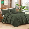 image:image100 Cotton Queen Beige Quilt 3 Piece Striped Quilted Bedding  Soft Lightweight Bedspreads Coverlets Set with 2 Pillow Shams All Season Use Soild Bedding for Bedroom Guest Room 90x96Widstitcharmy Green
