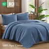 image:image100 Cotton Queen Beige Quilt 3 Piece Striped Quilted Bedding  Soft Lightweight Bedspreads Coverlets Set with 2 Pillow Shams All Season Use Soild Bedding for Bedroom Guest Room 90x96Squarenavy