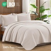 image:image100 Cotton Queen Beige Quilt 3 Piece Striped Quilted Bedding  Soft Lightweight Bedspreads Coverlets Set with 2 Pillow Shams All Season Use Soild Bedding for Bedroom Guest Room 90x96Stripebeige
