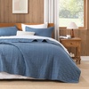 image:image100 Cotton Queen Beige Quilt 3 Piece Striped Quilted Bedding  Soft Lightweight Bedspreads Coverlets Set with 2 Pillow Shams All Season Use Soild Bedding for Bedroom Guest Room 90x96Gridnavy