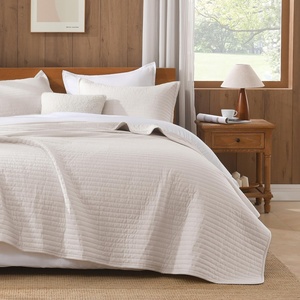 image:image100 Cotton Queen Beige Quilt 3 Piece Striped Quilted Bedding  Soft Lightweight Bedspreads Coverlets Set with 2 Pillow Shams All Season Use Soild Bedding for Bedroom Guest Room 90x96Stripebeige