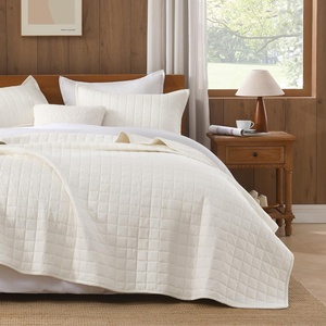 image:image100 Cotton Queen Beige Quilt 3 Piece Striped Quilted Bedding  Soft Lightweight Bedspreads Coverlets Set with 2 Pillow Shams All Season Use Soild Bedding for Bedroom Guest Room 90x96Squareivory
