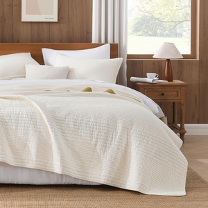 image:image100 Cotton Queen Beige Quilt 3 Piece Striped Quilted Bedding  Soft Lightweight Bedspreads Coverlets Set with 2 Pillow Shams All Season Use Soild Bedding for Bedroom Guest Room 90x96Widstitchivory
