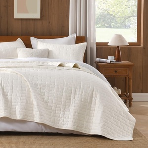 image:image100 Cotton Queen Beige Quilt 3 Piece Striped Quilted Bedding  Soft Lightweight Bedspreads Coverlets Set with 2 Pillow Shams All Season Use Soild Bedding for Bedroom Guest Room 90x96Gridivory