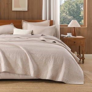 image:image100 Cotton Queen Beige Quilt 3 Piece Striped Quilted Bedding  Soft Lightweight Bedspreads Coverlets Set with 2 Pillow Shams All Season Use Soild Bedding for Bedroom Guest Room 90x96Widstitchoatmeal
