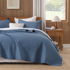 image:image100 Cotton Queen Beige Quilt 3 Piece Striped Quilted Bedding  Soft Lightweight Bedspreads Coverlets Set with 2 Pillow Shams All Season Use Soild Bedding for Bedroom Guest Room 90x96Stripenavy
