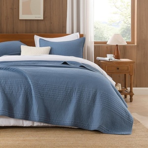 image:image100 Cotton Queen Beige Quilt 3 Piece Striped Quilted Bedding  Soft Lightweight Bedspreads Coverlets Set with 2 Pillow Shams All Season Use Soild Bedding for Bedroom Guest Room 90x96Widstitchnavy