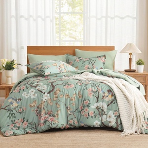 image:imageAndency 7 Piece Floral Comforter Set Queen Size Bed in a Bag BlueSage Green
